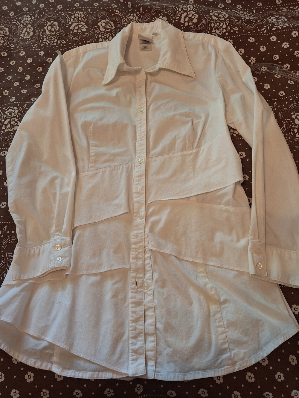 White Cotton Layered Button-Up Tunic/ Shirt Size L